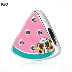 #20 Silver Pink Watermelon Slice Yellow Ladybug Charm